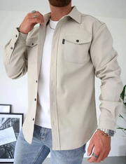 Konstantin | Herren Langarm Freizeithemd – Hellbeige