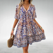 Kora | Damen Minikleid Modern Boho Sommer – Blau