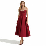 Satin-Korsett-Midi-Kleid für Damen | Hochzeitsgast – Rot