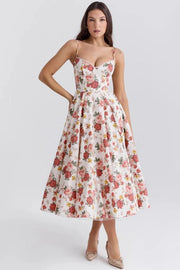 Satin-Korsett-Midi-Kleid für Damen | Hochzeitsgast – Floral