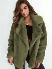Emilia | Kunstpelzmantel Damen Lässiger Oversized Teddyfell Kurzmantel – Olivgrün