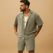 Kurzarmhemd Shorts Set Herren – Grün