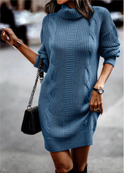 Paula | Damen Kleid grob gestrickt lässig & modern – Blau