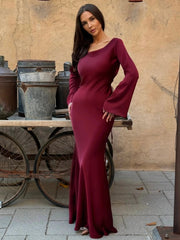 Langarm Maxikleid Elegant – Burgunderrot