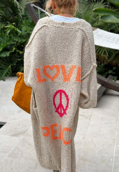 Akari | Damen Lange Strickjacke | Grobstrick