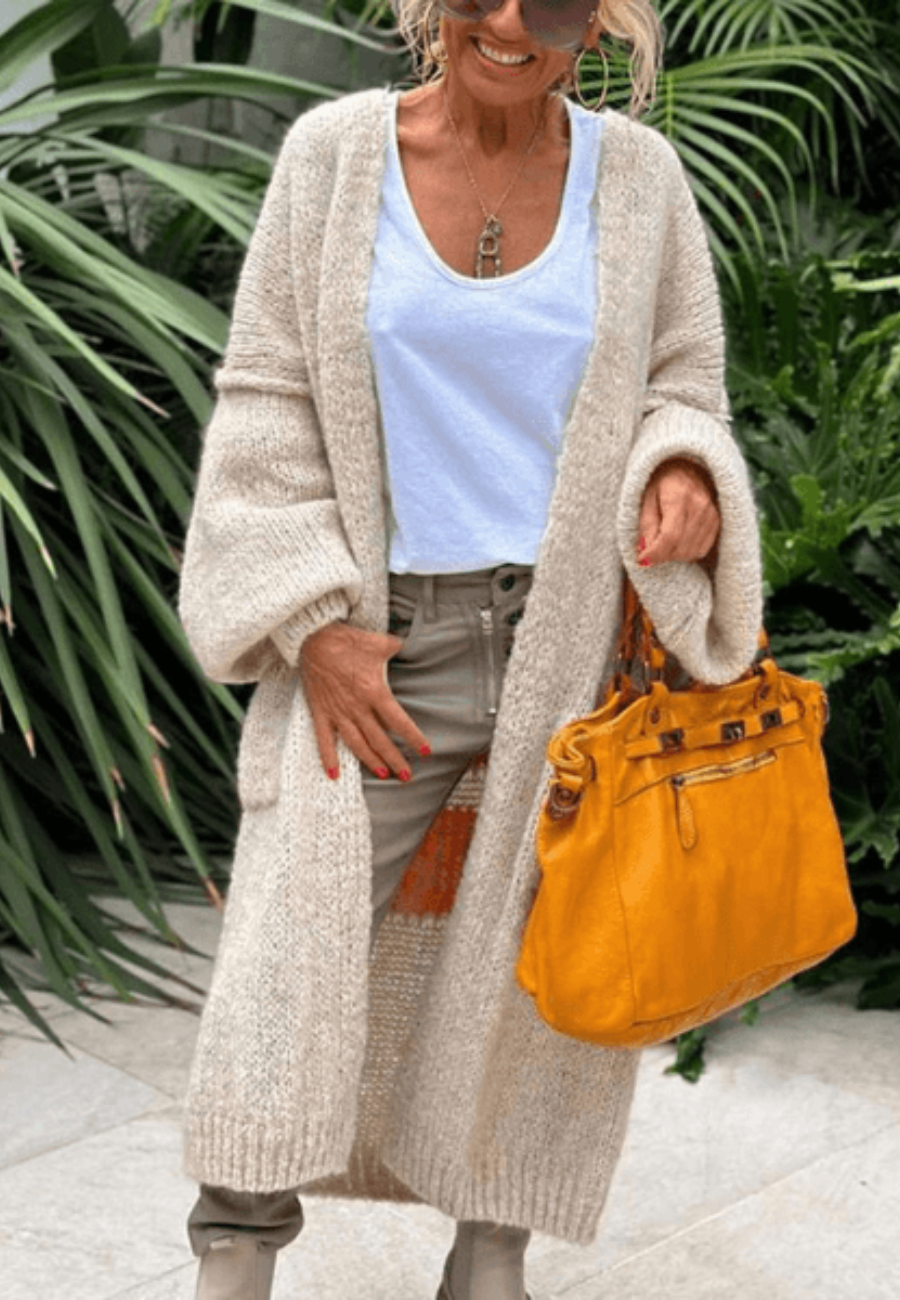 Akari | Damen Lange Strickjacke | Grobstrick