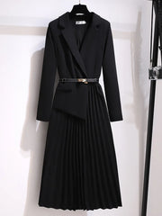 Larissa | Damen Plissee Midikleid mit Gürtel – Schwarz