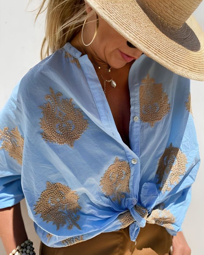 Oversize-Bluse mit Stickerei | Knoten-Detail | Boho-Leichtigkeit