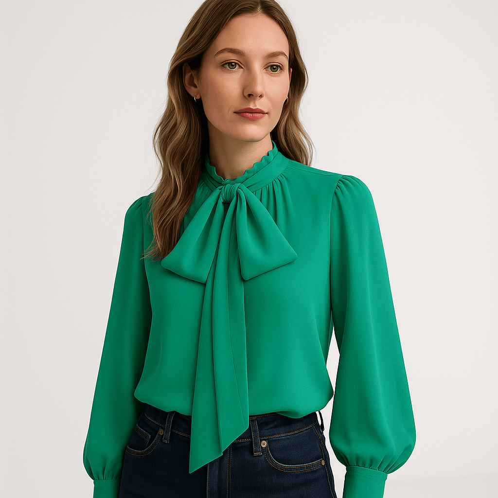 Bluse mit Schluppe | Rüschenkragen | Fließende Eleganz