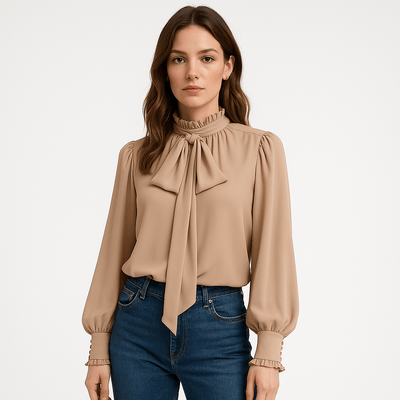 Bluse mit Schluppe | Rüschenkragen | Fließende Eleganz