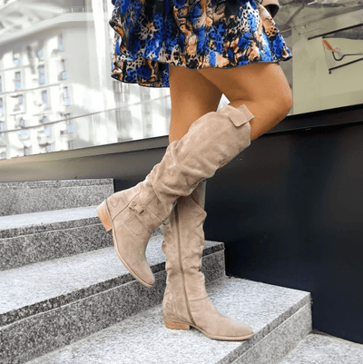 Stiefel mit Schleifendetail | Hoher Schaft | Weiches Velours-Design