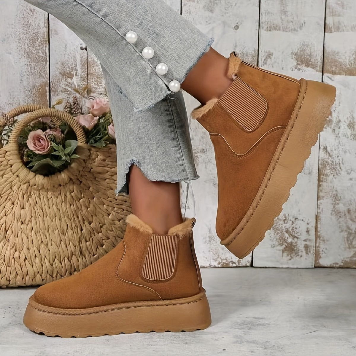 Gefütterte Boots mit Plateau | Elastikeinsätze | Winterlicher Komfort