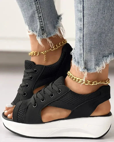 Sneaker-Sandalen mit Cut-Outs | Schnürung & Plateausohle | Sportlich-Luftiger Style