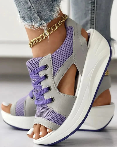 Sneaker-Sandalen mit Cut-Outs | Schnürung & Plateausohle | Sportlich-Luftiger Style