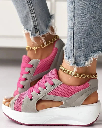 Sneaker-Sandalen mit Cut-Outs | Schnürung & Plateausohle | Sportlich-Luftiger Style