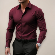 Leif | Herren Komfort Hemd Slim Fit – Weinrot