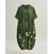 Levke | Damen Locker Leinen Midikleid – Grün