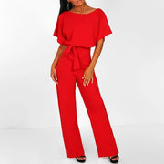 Asteryn - Eleganter Jumpsuit mit Taillenknoten – Rot