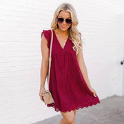 2-in-1-Sommerkleid aus Baumwolle für Damen mit Taschen – Rot