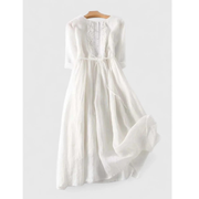 Louise | Damen Midikleid Baumwolle Sommer Elegant – Weiß