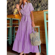 Luisa | Damen Gestreiftes Maxi Hemdkleid – Lila