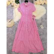 Luisa | Damen Gestreiftes Maxi Hemdkleid – Rosa