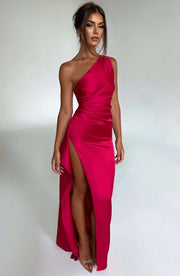 Lysandra | Damen One-Shoulder Abendkleid mit Schlitz – Rot
