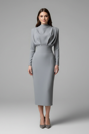 Lysithea | Damen Rollkragen Langarm Maxikleid – Grau