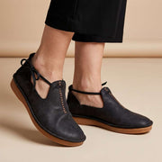 Delaina - Vintage Leder-Schnürer – Schwarz