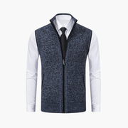 Magnus | Herren Ärmelloser Strickpullover mit Reißverschluss – Blau