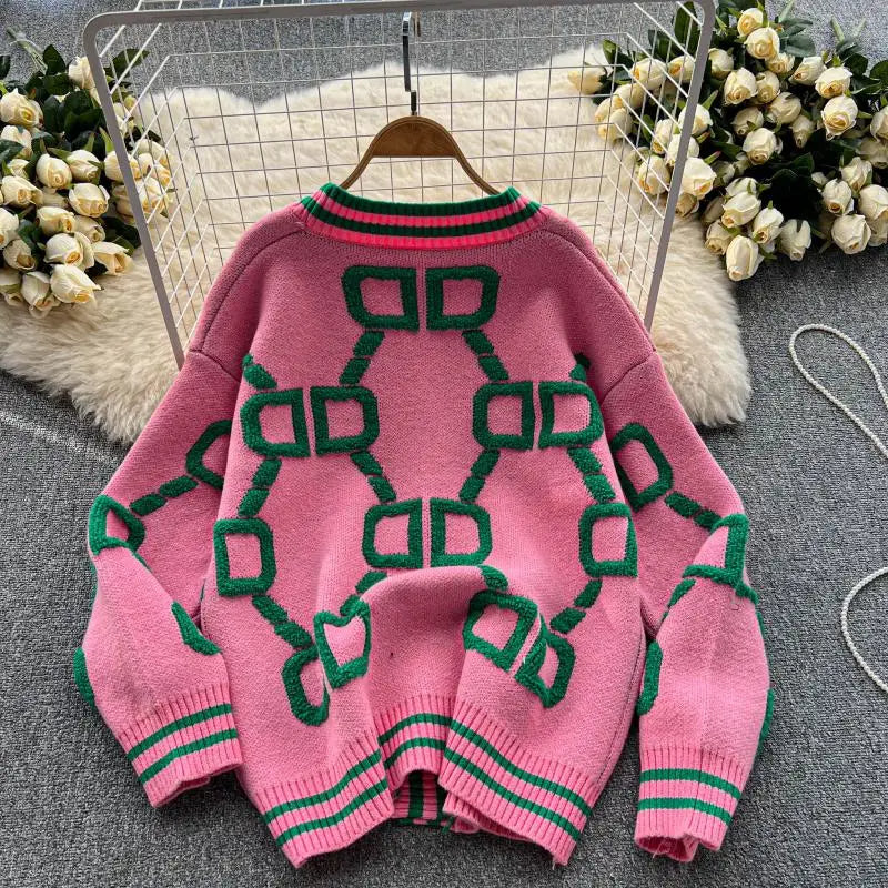 Oversized-Strickcardigan | Geometrisches Muster | Stylischer Hingucker