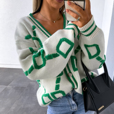 Oversized-Strickcardigan | Geometrisches Muster | Stylischer Hingucker