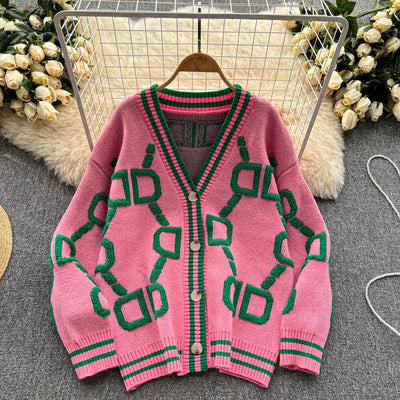 Oversized-Strickcardigan | Geometrisches Muster | Stylischer Hingucker