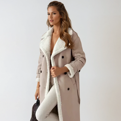 Eleganter Mantel | Kunstleder & Teddyfutter | Stilvoll & Kuschelig