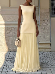 Malwina | Damen Elegantes Maxi Kleid – Fließendes Sommerkleid Hochzeit & Abend 2026 – Gelb