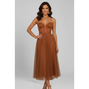 Mareike | Damen Maxikleid Für Abend Mit Bandeau – Braun