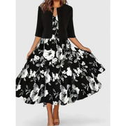 Margaret | Damen Florales Boho Sommerkleid Midi – Schwarz