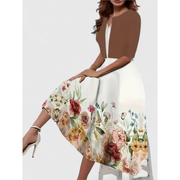 Margaret | Damen Florales Boho Sommerkleid Midi – Kaffee