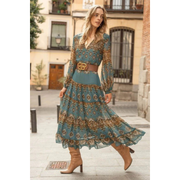 Margarete | Damen Boho Midikleid Mit Muster – mehrfarbig