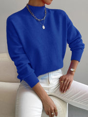 Astra - Locker geschnittener Stehkragen-Strickpullover – Blau
