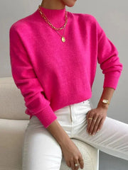 Astra - Locker geschnittener Stehkragen-Strickpullover – Pink