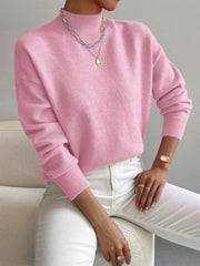 Astra - Locker geschnittener Stehkragen-Strickpullover – Hellrosa