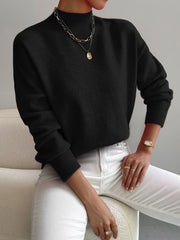 Astra - Locker geschnittener Stehkragen-Strickpullover – Schwarz