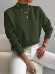 Astra - Locker geschnittener Stehkragen-Strickpullover – Grün