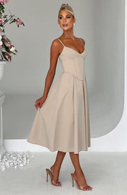 MAILEEN | Elegantes Midi Kleid im Corset Stil – Beige