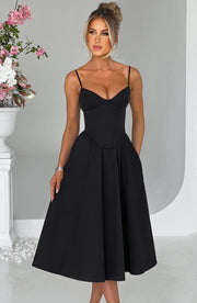 MAILEEN | Elegantes Midi Kleid im Corset Stil – Schwarz