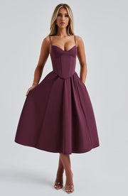 MAILEEN | Elegantes Midi Kleid im Corset Stil – Burgunderrot