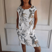 Marije | Damen Bequemes Kleid Rundhals – Casual Sommerkleid Alltag & Freizeit 2026 – Weiß (7 weitere auf Lager)