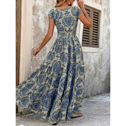 Marina | Damen Modernes Sommerkleid Maxi im Boho Stil – Blau