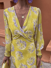 Sommerfeld | Florales Maxikleid mit Wickelausschnitt – Gelb